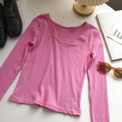 Bluză casual cu mâneci lungi și decolteu spitz