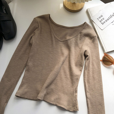 Bluză casual cu mâneci lungi și decolteu spitz