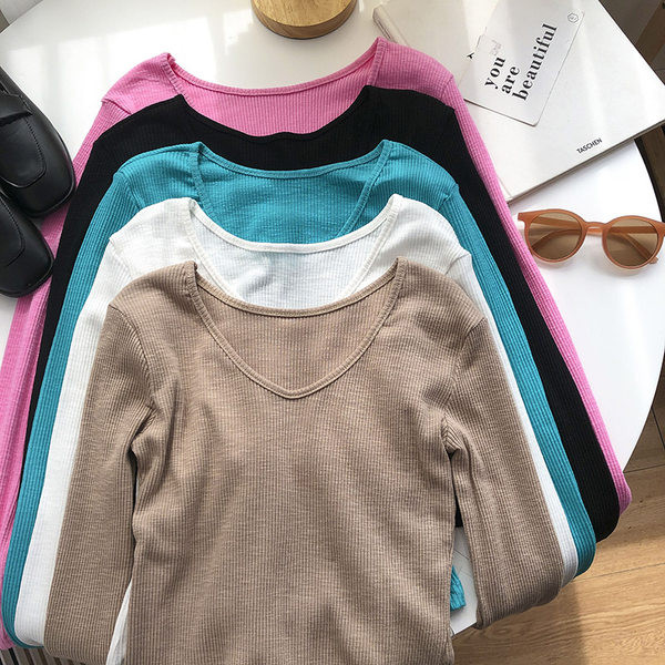 Bluză casual cu mâneci lungi și decolteu spitz