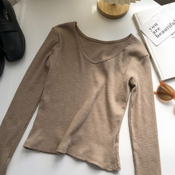 Bluză casual cu mâneci lungi și decolteu spitz