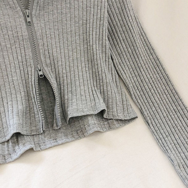 Bluză scurtă de damă modernă cu fermoar și mâneci lungi