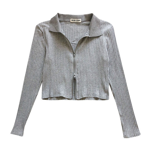 Bluză scurtă de damă modernă cu fermoar și mâneci lungi