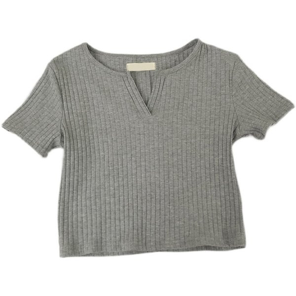 Tricou casual cu mâneci scurte și decolteu spitz