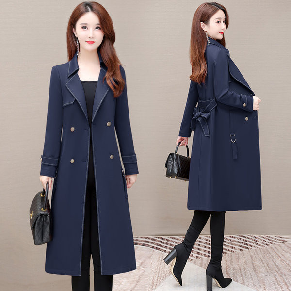 Palton lung de dama cu centura si nasturi in trei culori