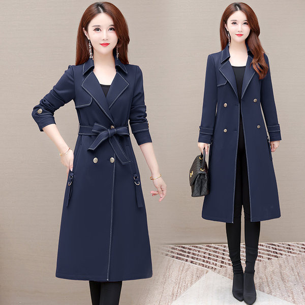 Palton lung de dama cu centura si nasturi in trei culori