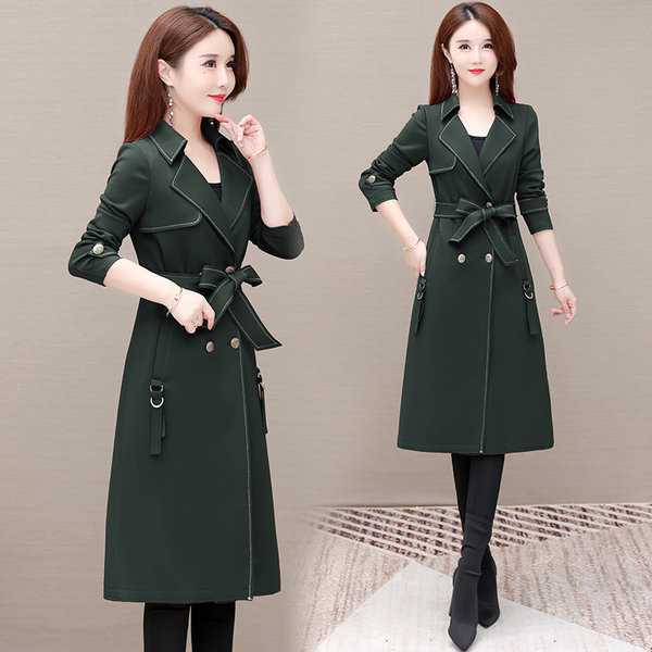 Palton lung de dama cu centura si nasturi in trei culori