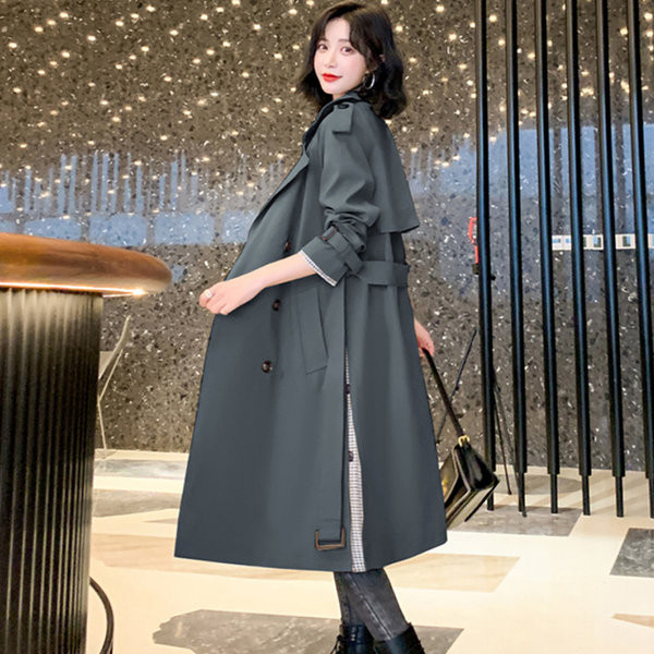 Actual palton lung de dama cu centura si nasturi model slim