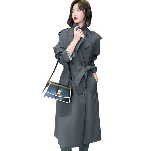 Actual palton lung de dama cu centura si nasturi model slim