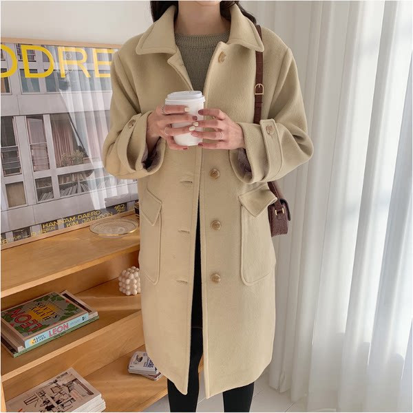 Γυναικείο μακρύ παλτό με κουμπιά και τσέπες