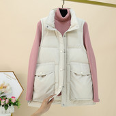 Ležeran prsluk s džepovima i visokim ovratnikom za žene