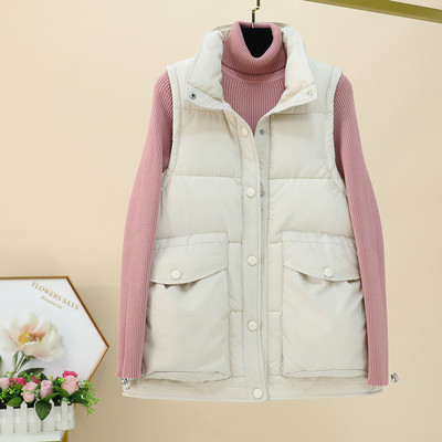 Ležeran prsluk s džepovima i visokim ovratnikom za žene