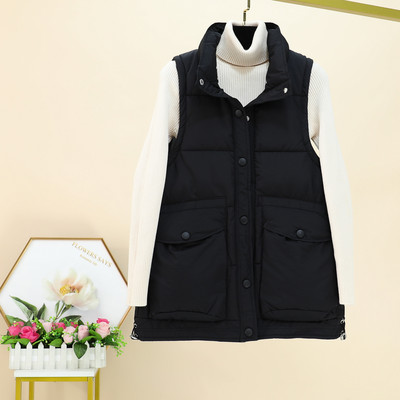 Ležeran prsluk s džepovima i visokim ovratnikom za žene