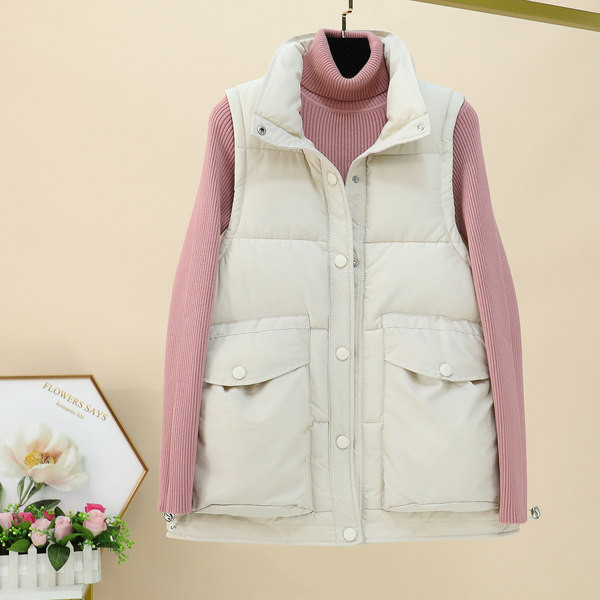 Ležeran prsluk s džepovima i visokim ovratnikom za žene