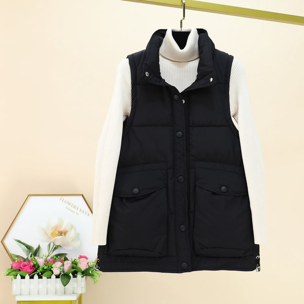 Ležeran prsluk s džepovima i visokim ovratnikom za žene