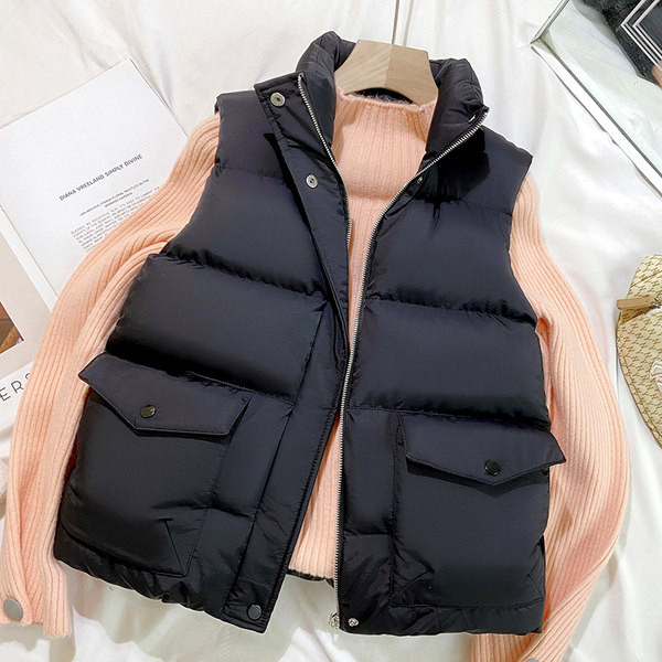 Vestă de zi cu zi largă, cu buzunare și fermoar