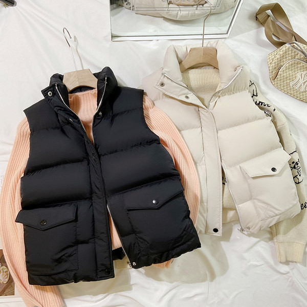 Vestă de zi cu zi largă, cu buzunare și fermoar