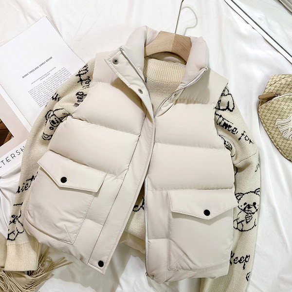 Vestă de zi cu zi largă, cu buzunare și fermoar