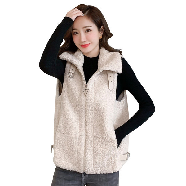 Vestă de puf pentru femei cu fermoar și catarame