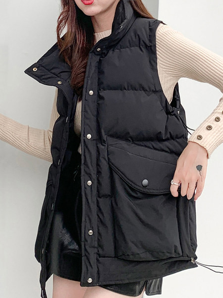 Vesta lata de dama cu buzunare si guler inalt