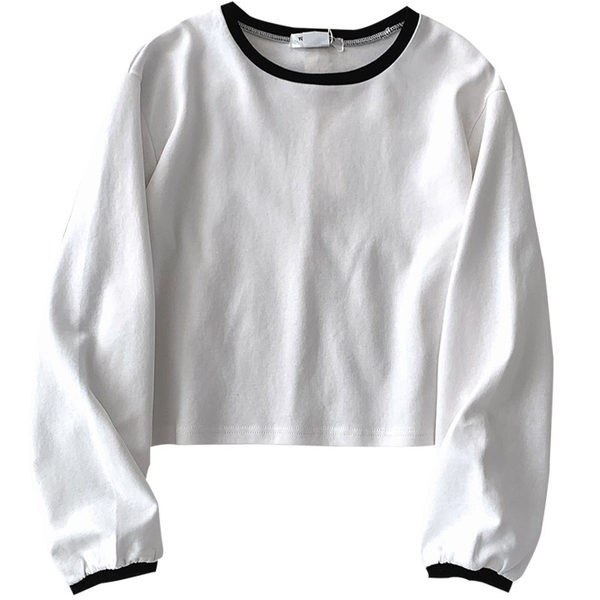 Bluză scurtă din bumbac cu decolteu oval și mâneci lungi