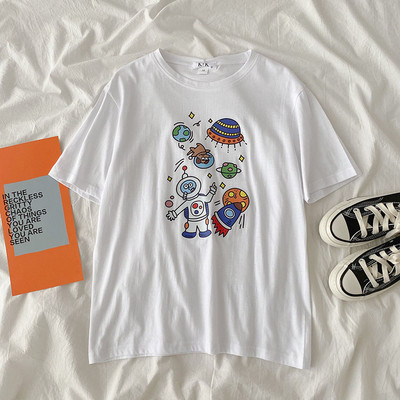 Φαρδύ βαμβακερό μπλουζάκι για το καλοκαίρι με απλικέ χρώματος