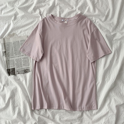 Tricou uni de damă cu decolteu rotund și mâneci scurte