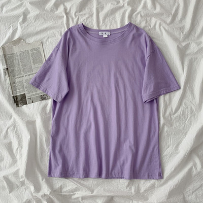 Tricou uni de damă cu decolteu rotund și mâneci scurte