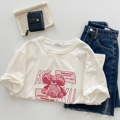 Tricou casual cu imprimeu si decolteu rotund