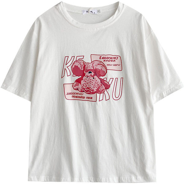 Tricou casual cu imprimeu si decolteu rotund