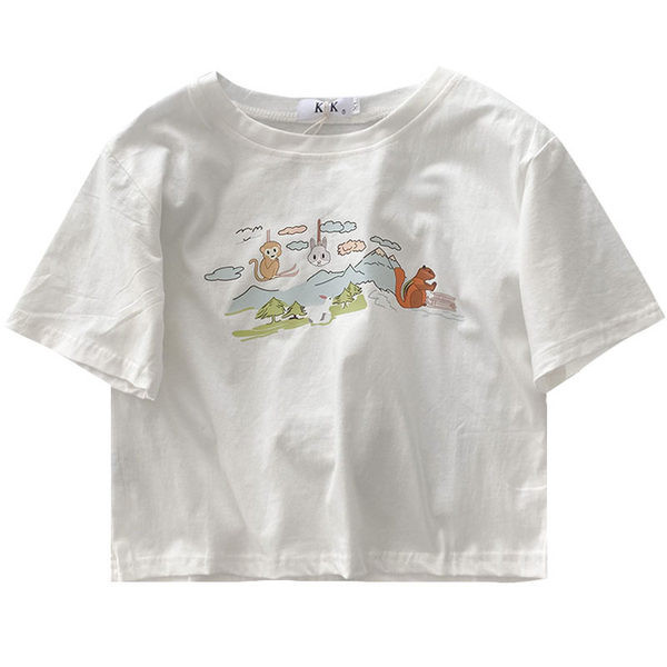 Tricou scurt cu aplicație și decolteu oval