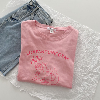 Tricou de vara din bumbac aplicat unicorn