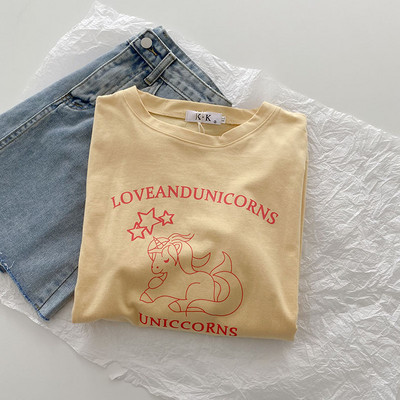 Tricou de vara din bumbac aplicat unicorn