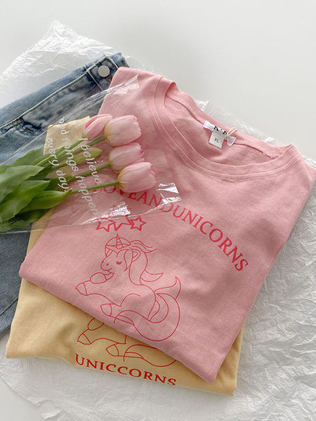Tricou de vara din bumbac aplicat unicorn