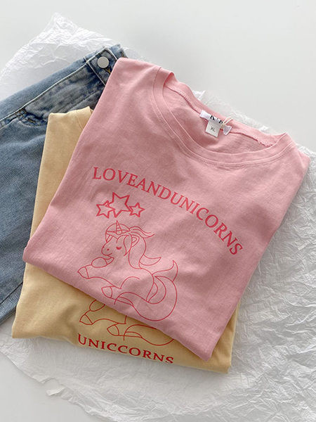 Tricou de vara din bumbac aplicat unicorn