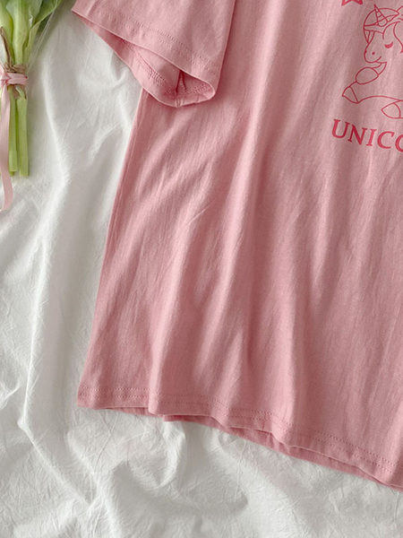 Tricou de vara din bumbac aplicat unicorn