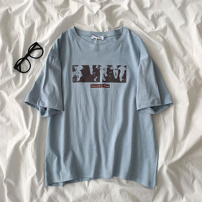 Tricou de vară din bumbac cu inscripție pentru femei