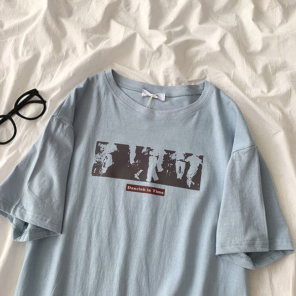 Tricou de vară din bumbac cu inscripție pentru femei