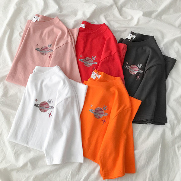 Tricou lat de dama cu broderie - in mai multe culori