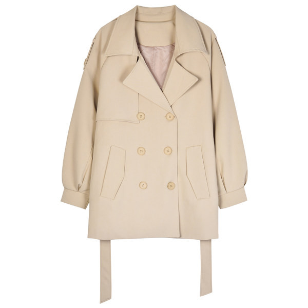 Moderan ženski kratki kaput s gumbima i špic dekolteom slim model