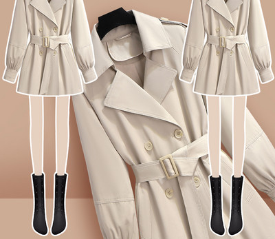 Palton scurt de dama stilat cu curea si nasturi model scurt