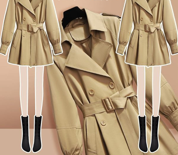 Palton scurt de dama stilat cu curea si nasturi model scurt