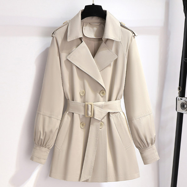Κομψό γυναικείο κοντό παλτό με ζώνη και κουμπιά κοντό μοντέλο