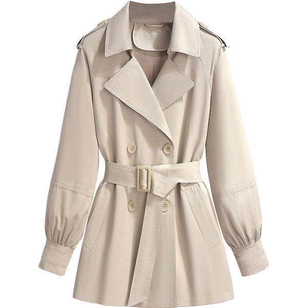 Palton scurt de dama stilat cu curea si nasturi model scurt