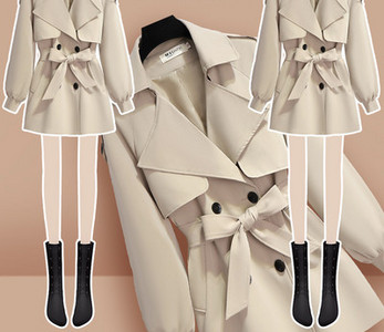 Palton modern de dama cu curea in bej si negru