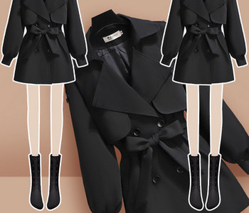 Palton modern de dama cu curea in bej si negru