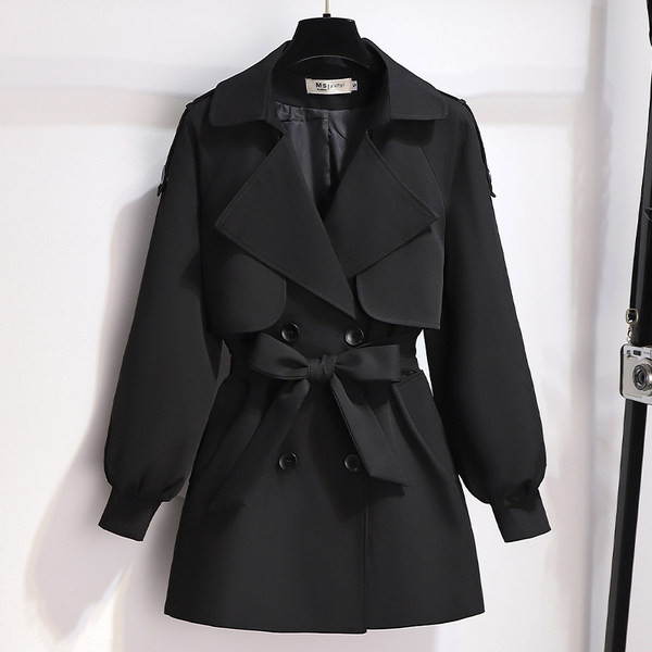 Palton modern de dama cu curea in bej si negru