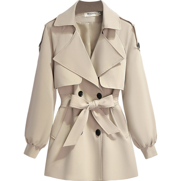 Palton modern de dama cu curea in bej si negru