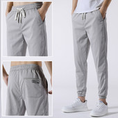 Pantaloni casual barbati cu cravate si buzunare - culoare gri