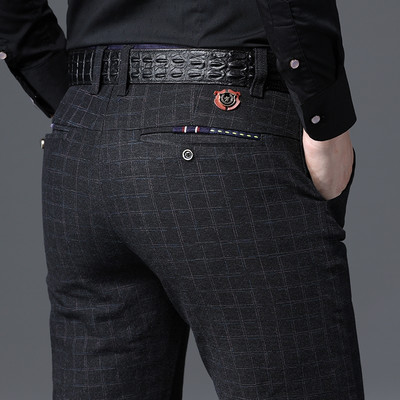Vyriškos languotos verslo kelnės su kišenėmis