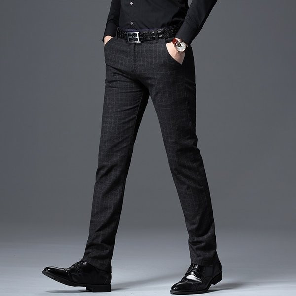 Muške karirane poslovne hlače s džepovima